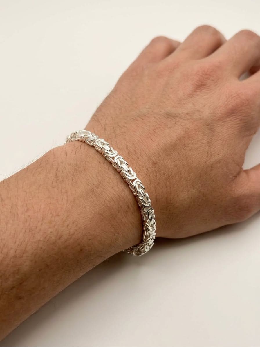 925 Sterling Kings Byzantine Silver Bracelet - 5mm width -8.5 inch