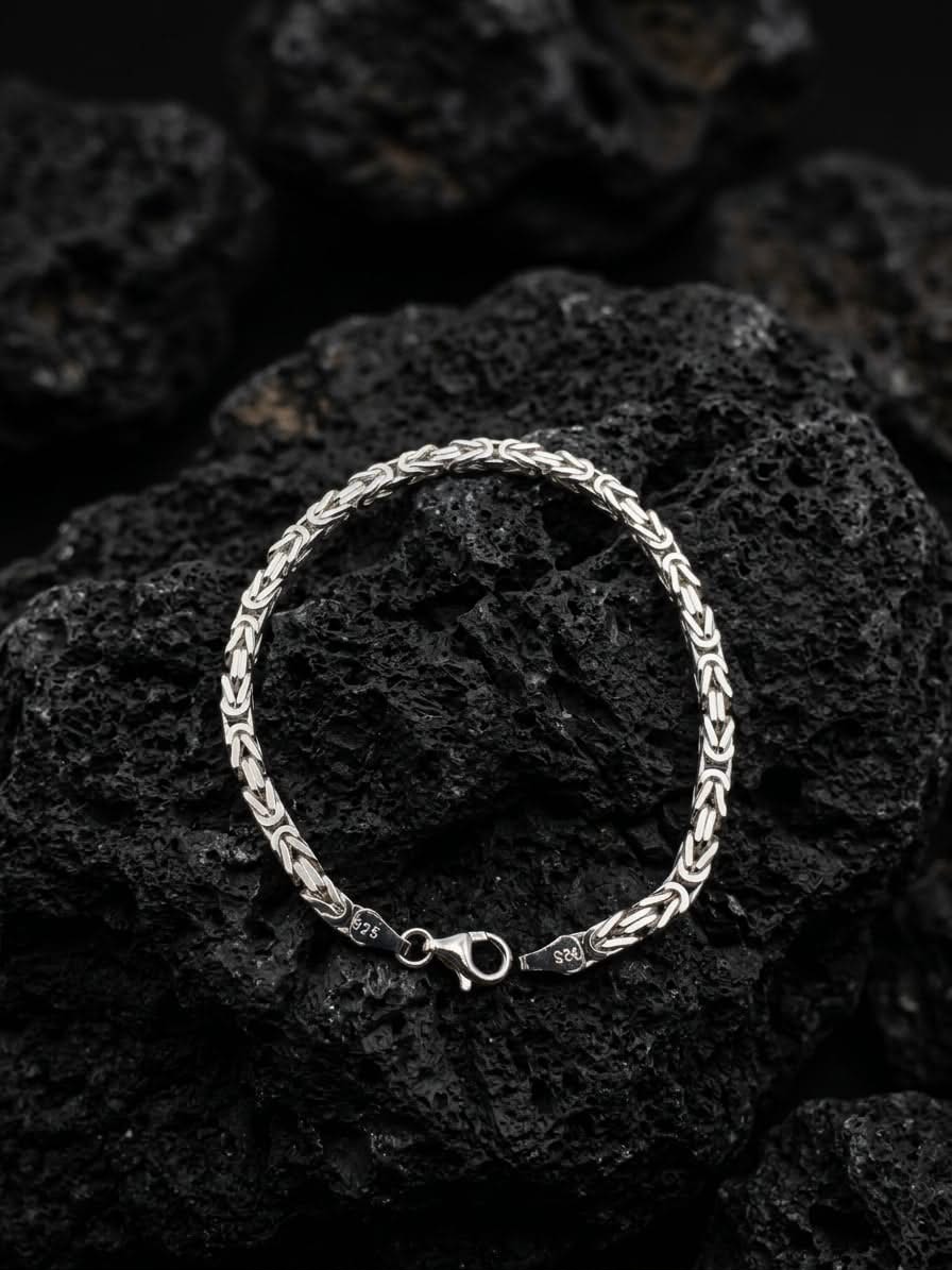 925 Sterling Silver Kings Byzantine Bracelet 4mm width - 8 inch