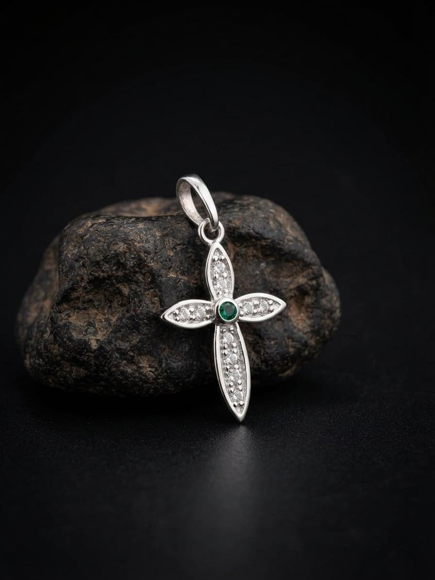 925 Sterling Silver Exeter Emerald Cross Handmade Cross Pendant Gift