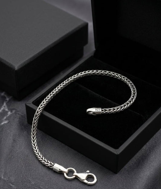 Chain the Men Black Silver Men's 4mm Wheat Franco Bracelet - Super Design