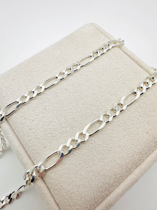 Sterling Silver Solid Figaro Chain Necklace - 7mm width - 18” 20” 22” 24” Length