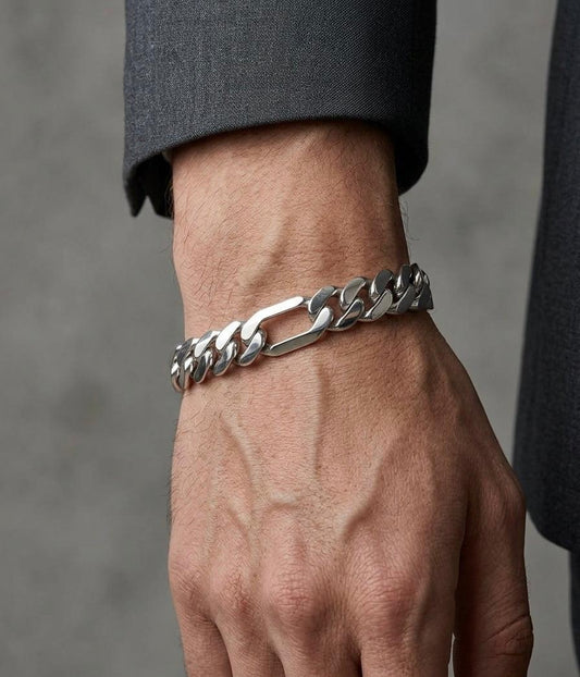 Men's Chain 925 Sterling Silver 8mm Figaro Cuban Bracelet 8.5 inch