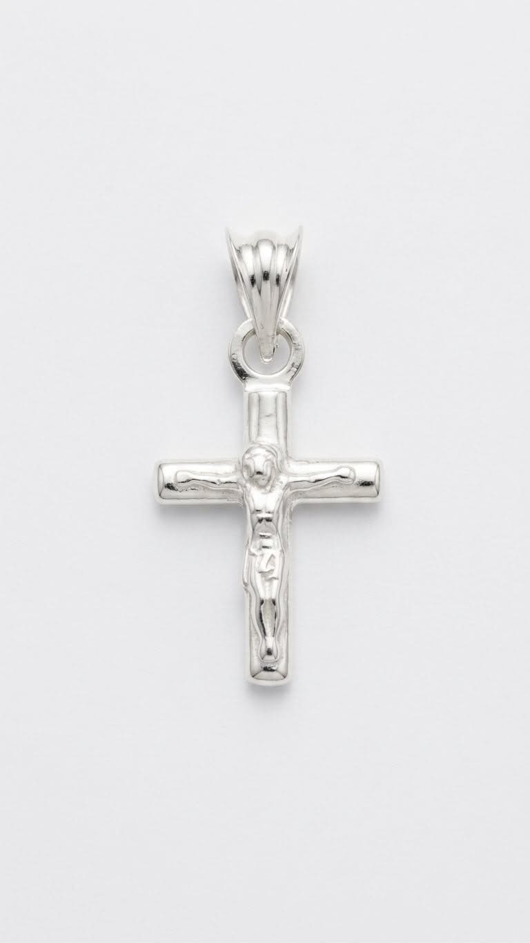 925 Sterling Silver Small Crucifix Cross Pendant Gift -Round Tube Desing