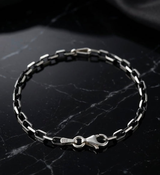 Men's Black Silver 3mm Cable Bracelet - Road Trip Design