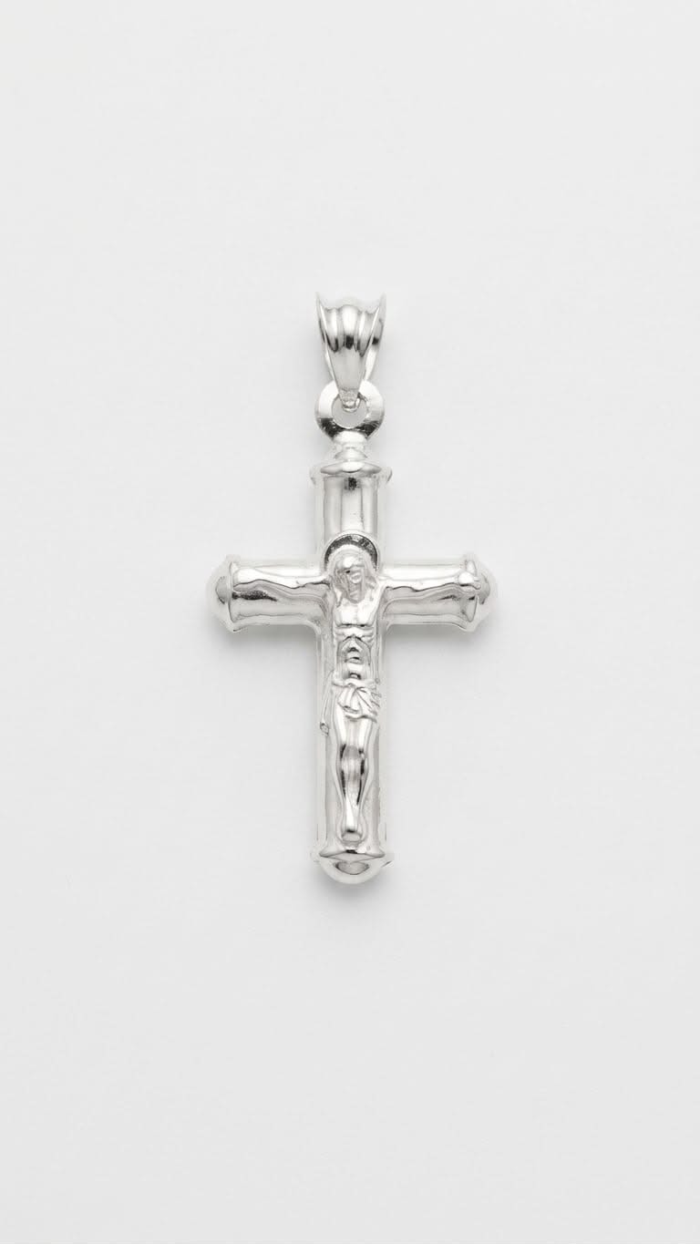 925 Sterling Silver Medium Crucifix Cross Pendant Gift - Round Tube Design