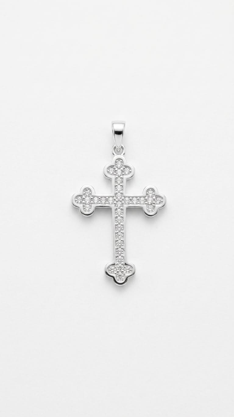 925 Sterling Silver Orthodox Crystal Cross Pendant Gift - Round Tube Design