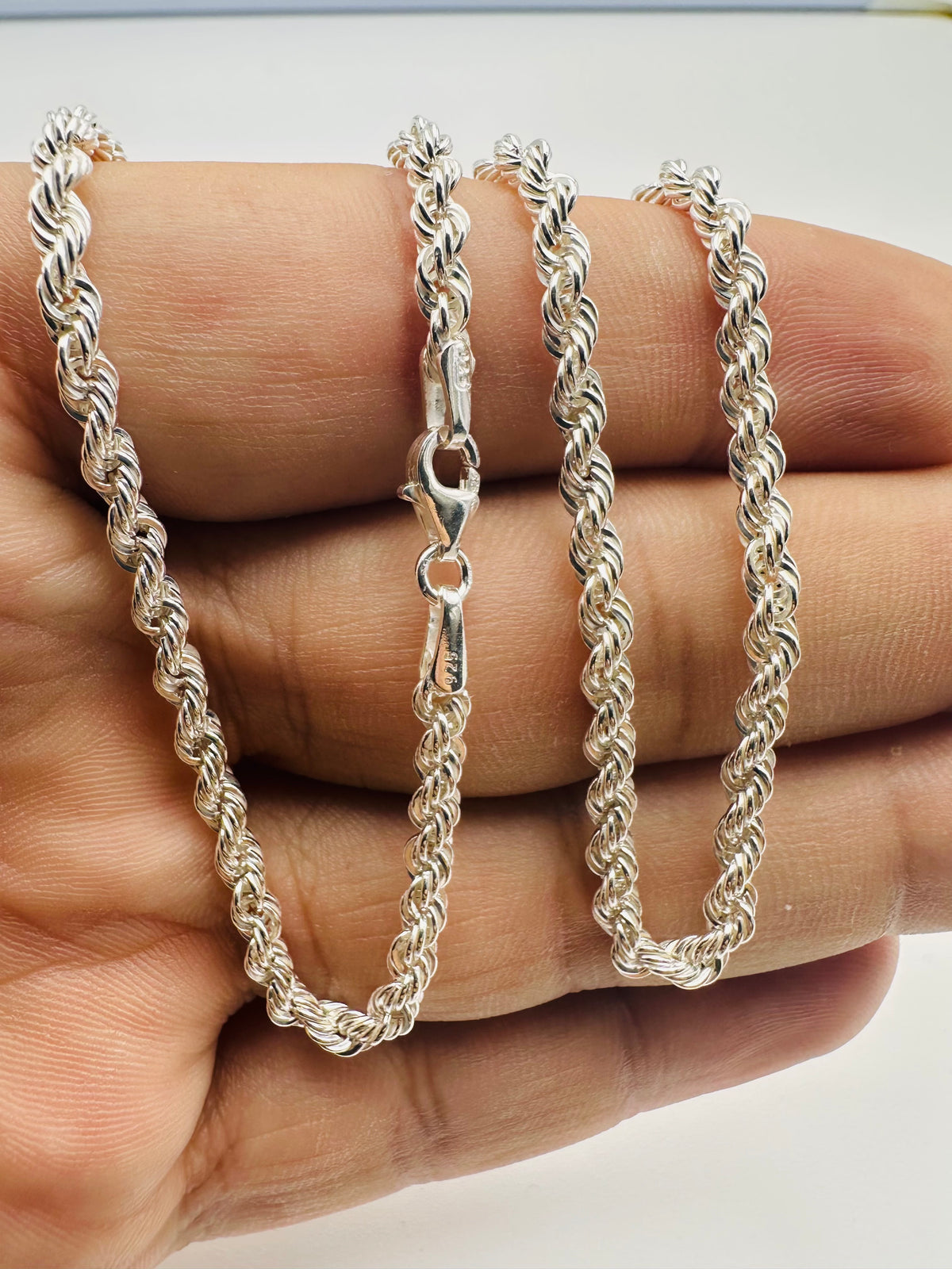 Sterling Silver Solid Twisted Rope Chain Necklace - 4mm width - 18” 20” 22” 24” Length