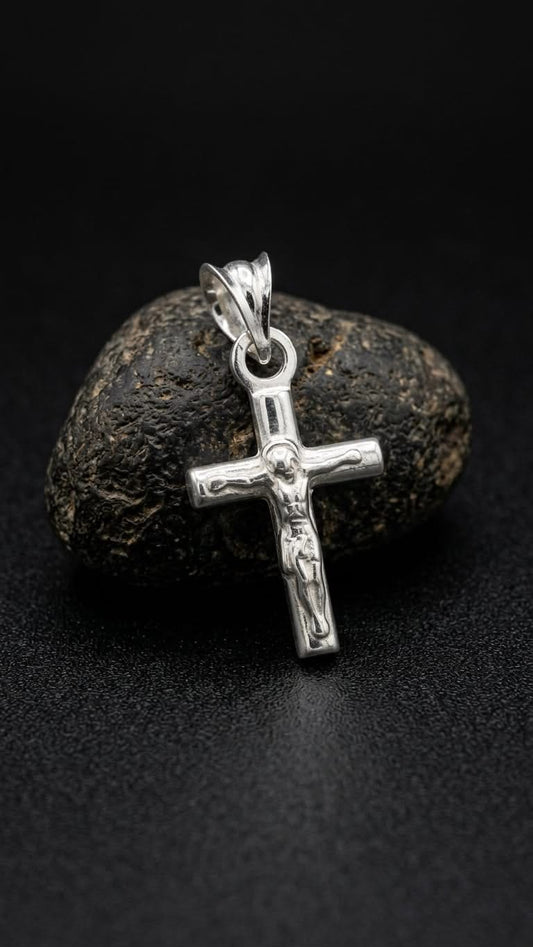 925 Sterling Silver Small Crucifix Cross Pendant Gift -Round Tube Desing