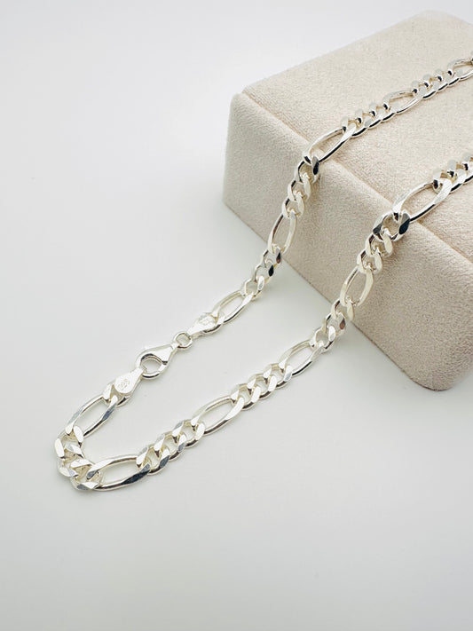 Sterling Silver Solid Figaro Chain Necklace - 8mm width - 18” 20” 22” 24” Length