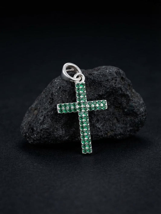 925 Sterling Silver Bath City Emerald Gem Cross Handmade Cross Pendant Gift