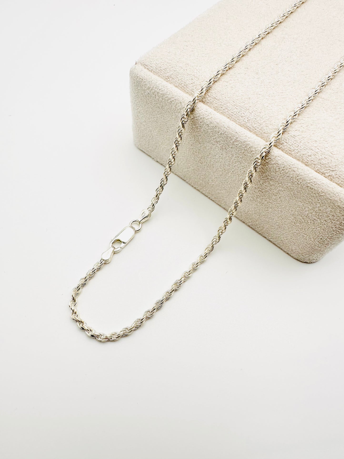 Sterling Silver Solid Twisted Rope Chain Necklace - 3mm width - 18” 20” 22” 24” Length