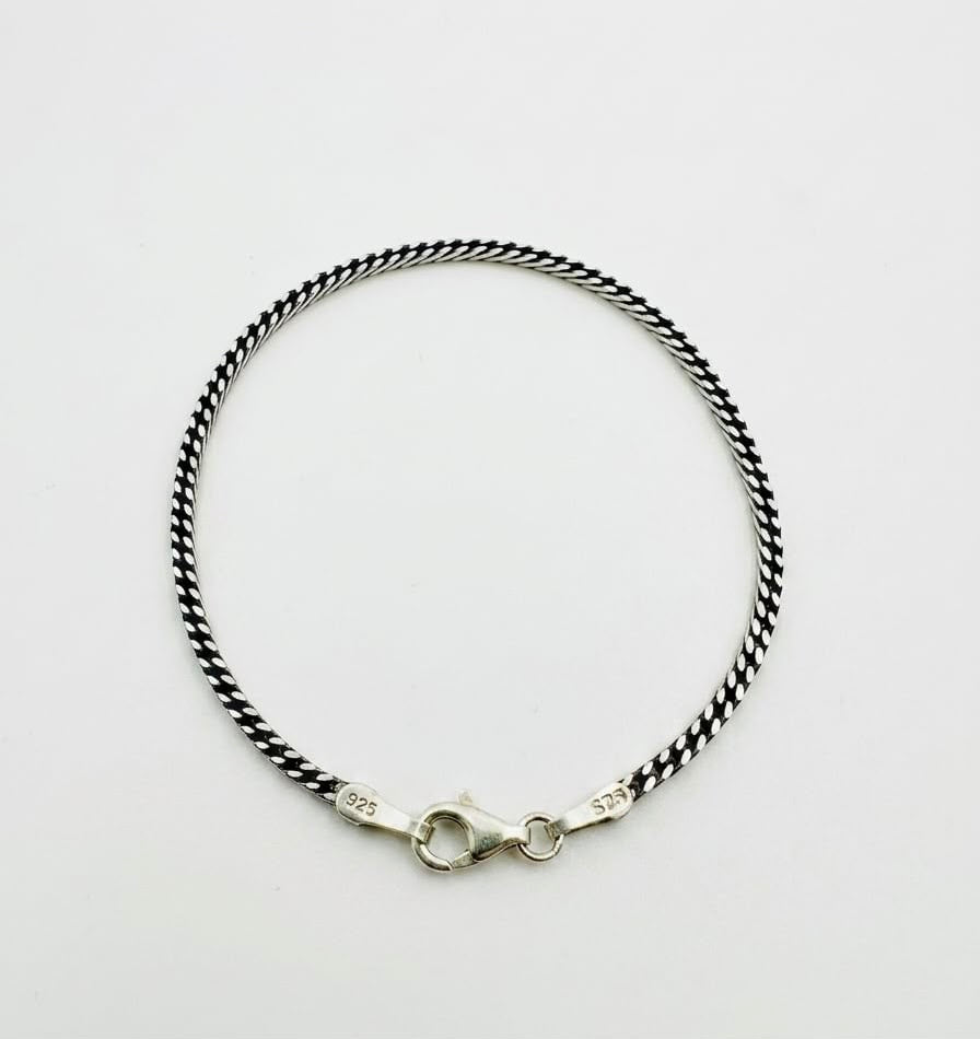 Chain the Men Black Silver Mens 3mm Curb Bracelet - Bat Design