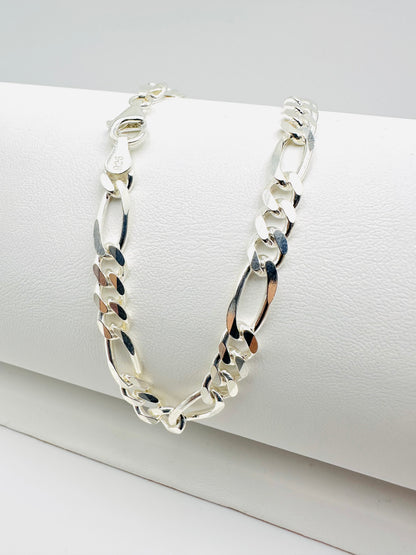 Sterling Silver Solid Figaro Chain Necklace - 8mm width - 18” 20” 22” 24” Length