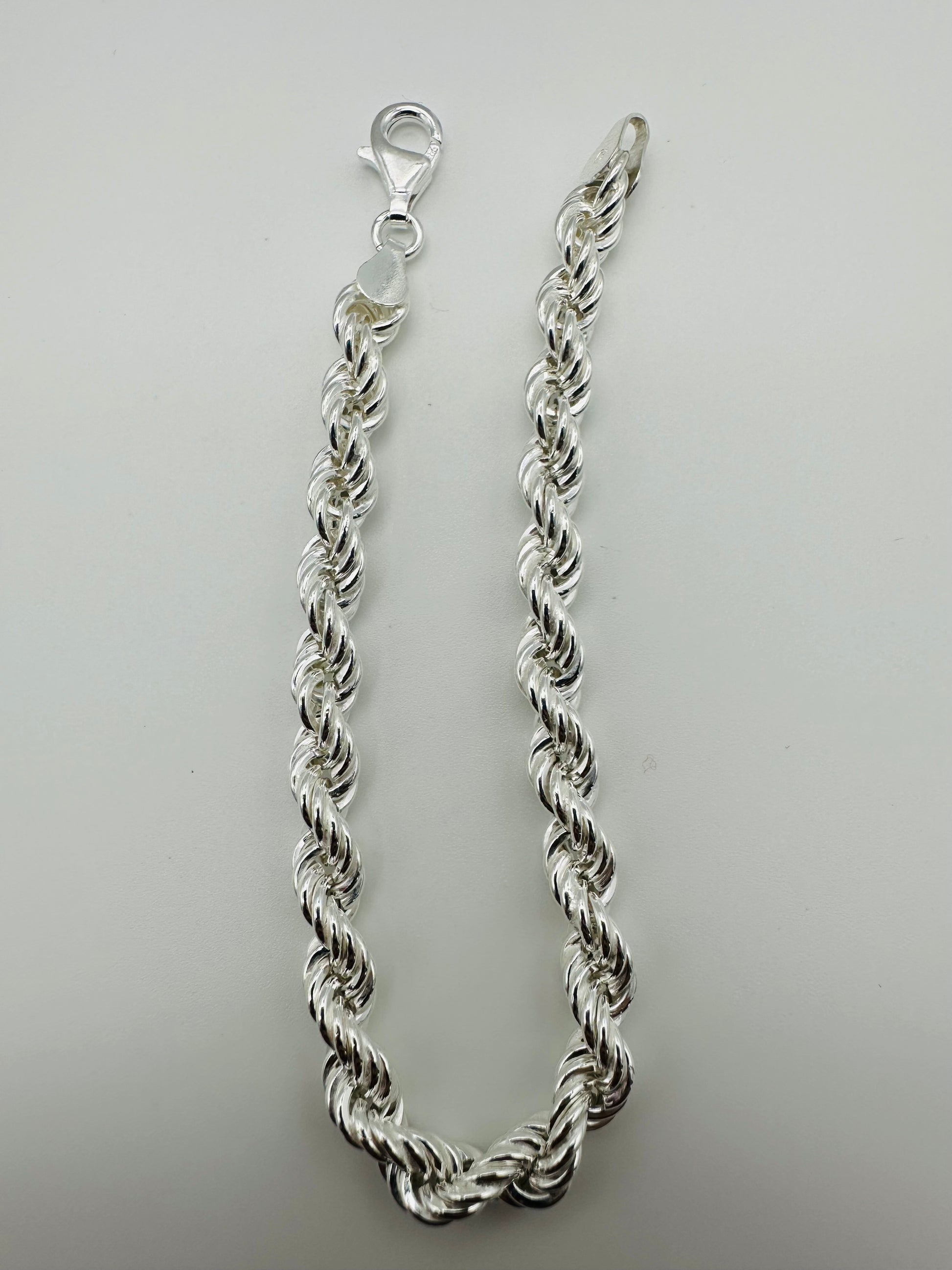 925 Sterling Silver 8mmHeavy Chunky Mens Rope Bracelet 8 inch