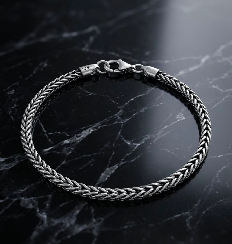 Chain the Men Black Silver Mens 4mm Wheat Franco Bracelet -Super Design