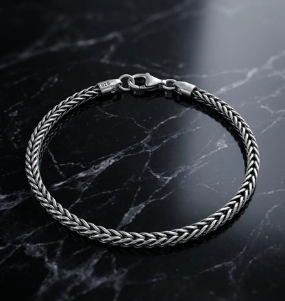 Chain the Men Black Silver Mens 4mm Wheat Franco Bracelet -Super Design