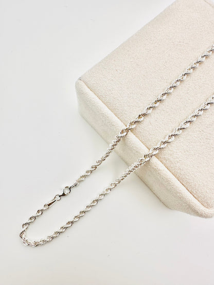 Sterling Silver Solid Twisted Rope Chain Necklace - 4mm width - 18” 20” 22” 24” Length