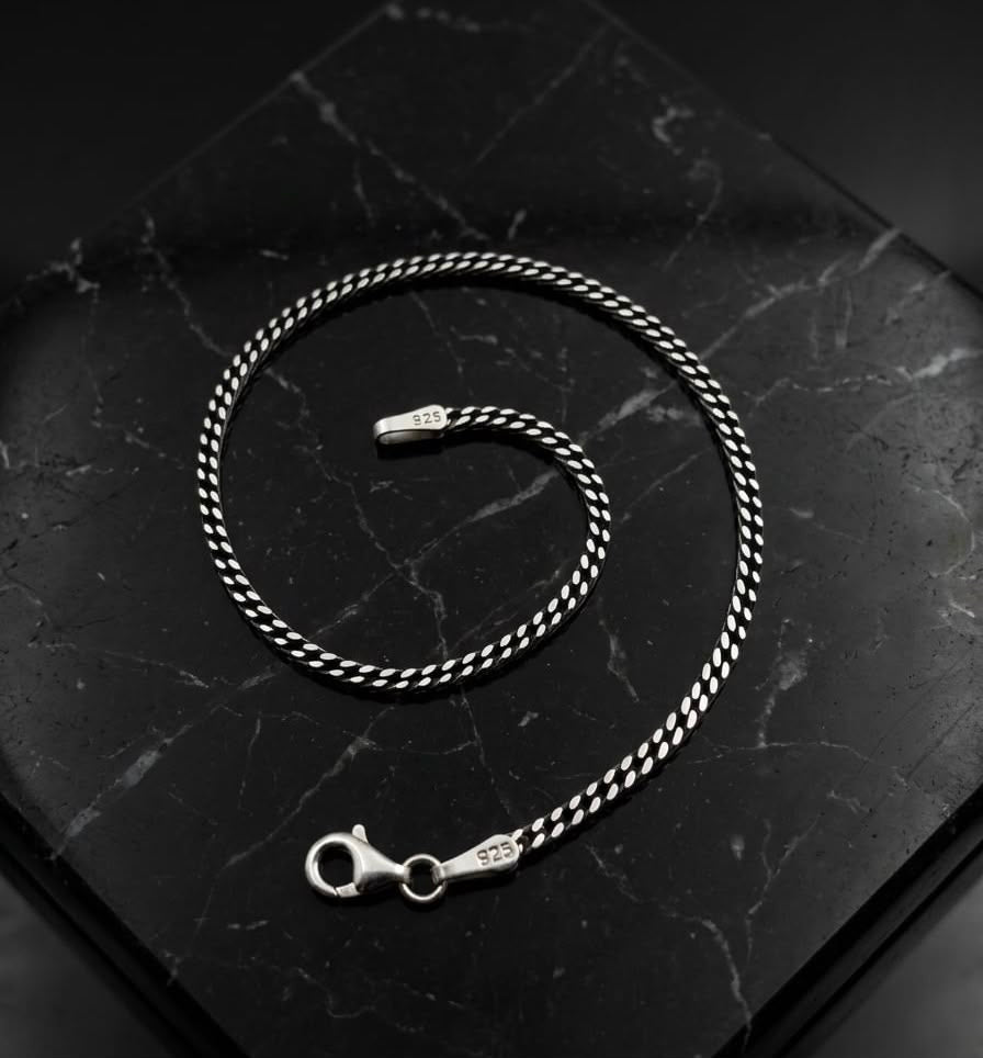 Chain the Men Black Silver Mens 3mm Curb Bracelet - Bat Design