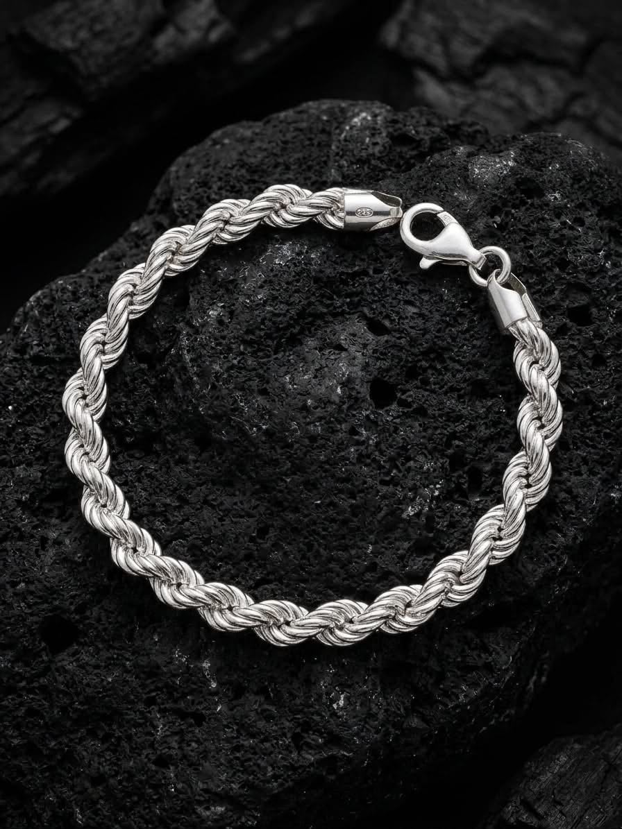 925 Sterling Silver Large Rope Bracelet 9mm Width - 8.5 inch