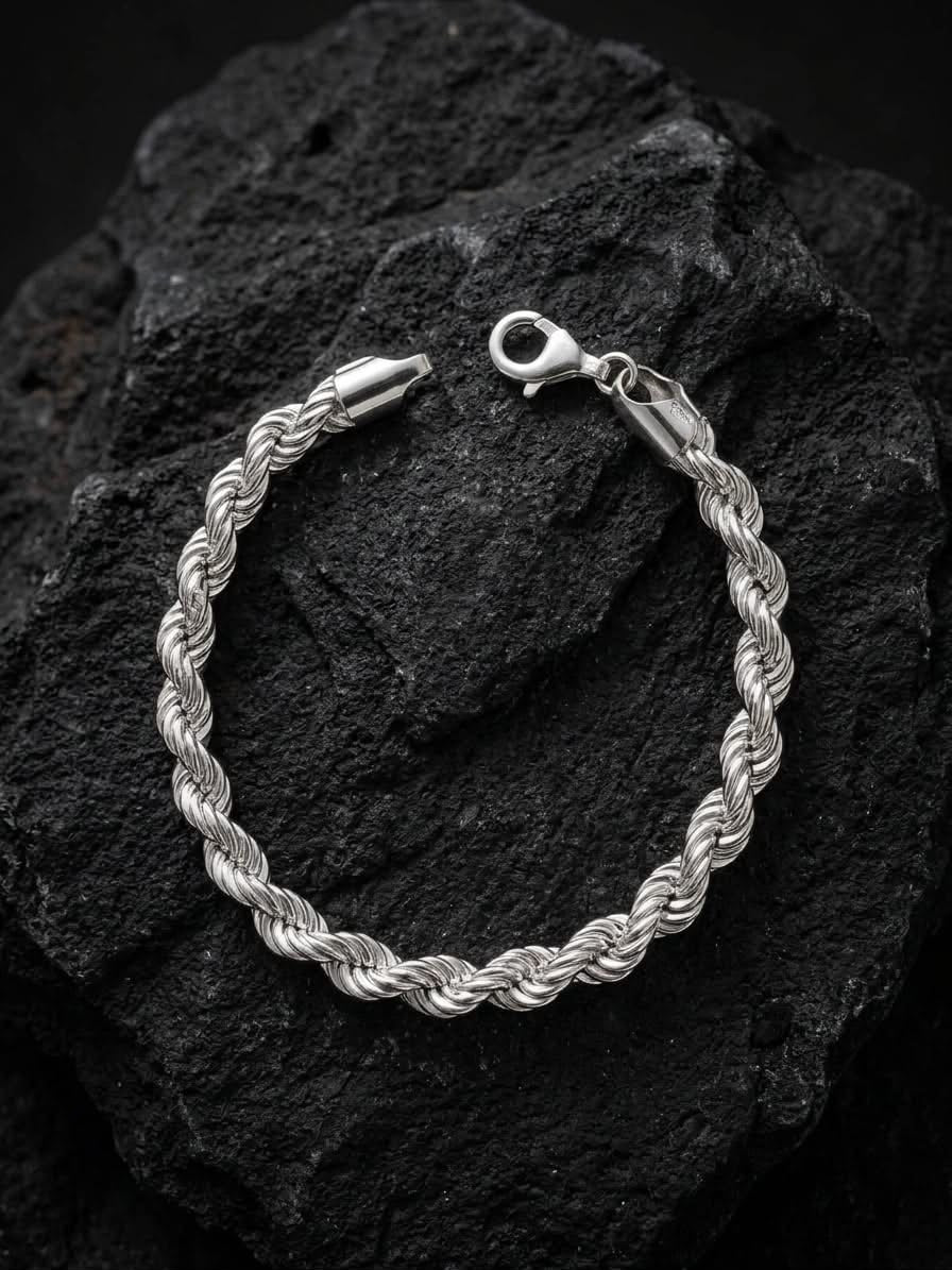 925 Sterling Silver Chunky Rope Bracelet 8mm Width - 8.5 inch