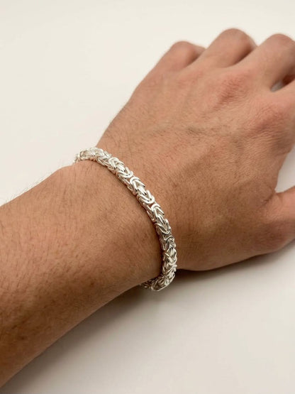 925 Sterling Kings Byzantine Silver Bracelet - 5mm width -8.5 inch