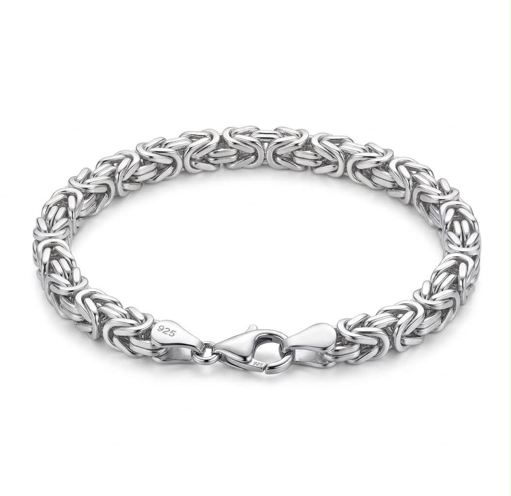 925 Sterling Kings Byzantine Silver Bracelet - 5mm width -8.5 inch