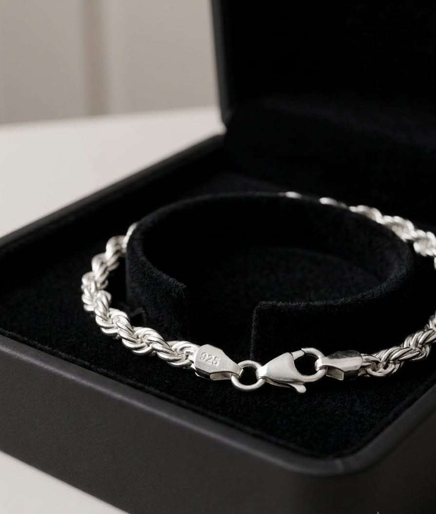 Chain the Men Sterling Silver Mens 5mm Rome Rope Bracelet 8 inch