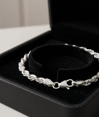 Chain the Men Sterling Silver Mens 5mm Rome Rope Bracelet 8 inch