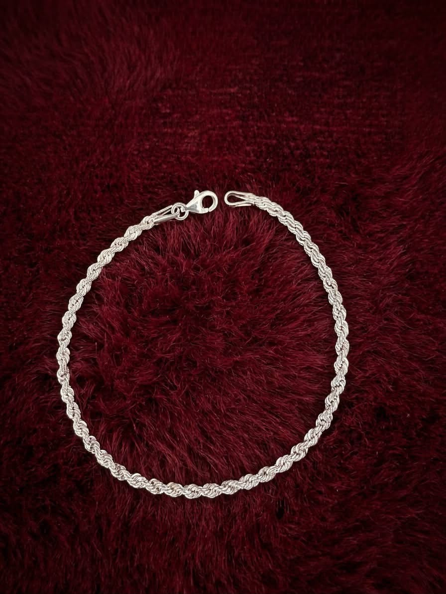 925 Sterling Silver Rope Bracelet 3mm Width - 8.5 inch