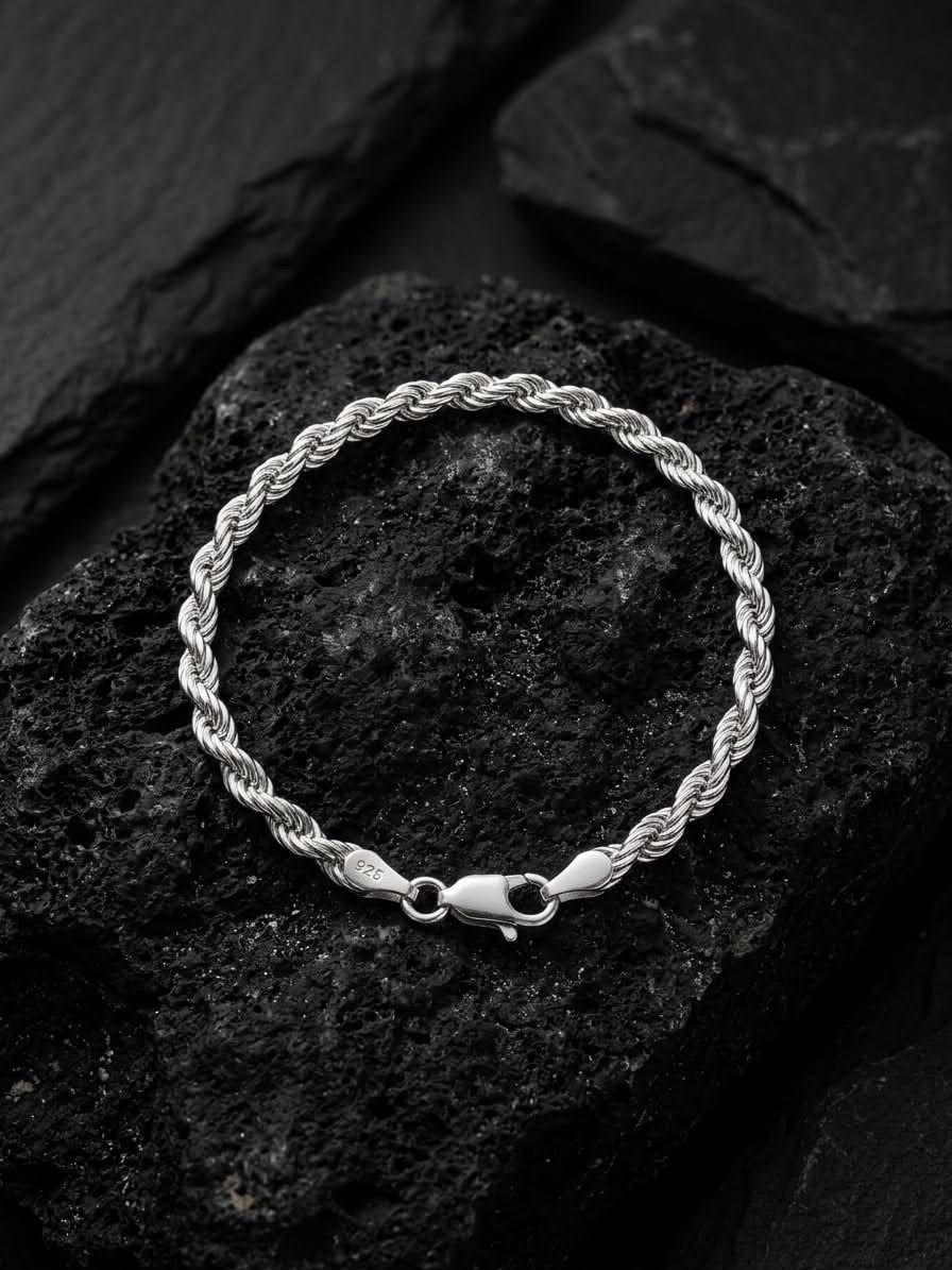 925 Sterling Silver Rope Bracelet 6mm Width - 8.5 inch