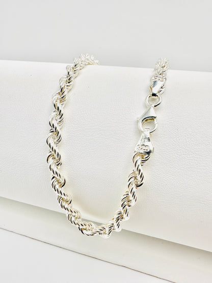 Sterling Silver Solid Twisted Rope Chain Necklace - 5mm width - 18” 20” 22” 24” Length