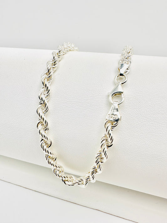 Sterling Silver Solid Twisted Rope Chain Necklace - 5mm width - 18” 20” 22” 24” Length