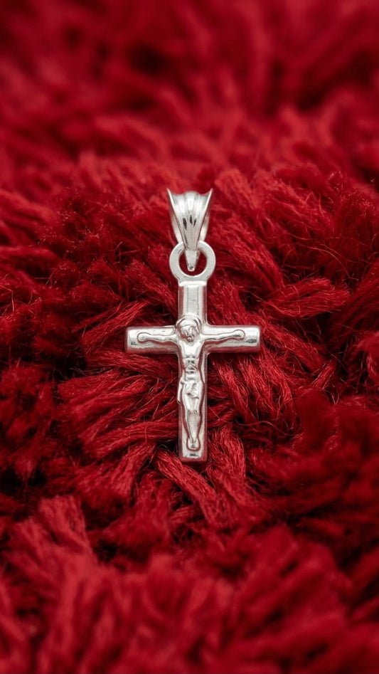 925 Sterling Silver Small Crucifix Cross Pendant Gift -Round Tube Desing