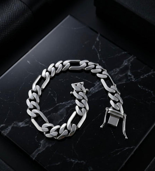 Men's Chain 925 Sterling Silver 8mm Figaro Cuban Bracelet 8.5 inch