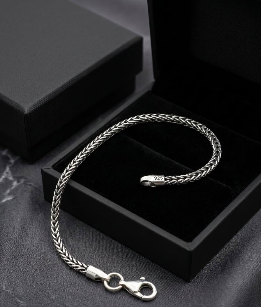 Chain the Men Black Silver Mens 4mm Wheat Franco Bracelet -Super Design