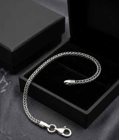 Chain the Men Black Silver Mens 4mm Wheat Franco Bracelet -Super Design