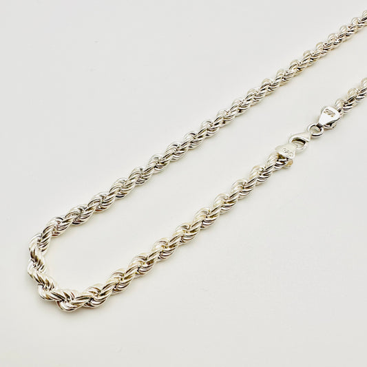 Sterling Silver Solid Twisted Rope Chain Necklace - 6mm width - 18” 20” 22” 24” Length