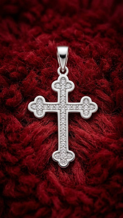 925 Sterling Silver Orthodox Crystal Cross Pendant Gift - Round Tube Design