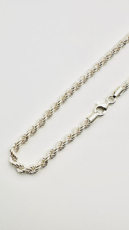 Sterling Silver Solid Twisted Rope Chain Necklace - 8mm width - 18” 20” 22” 24” Length