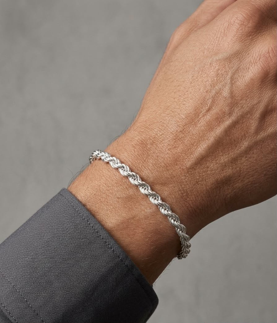 Chain the Men Sterling Silver Mens 5mm Rome Rope Bracelet 8 inch