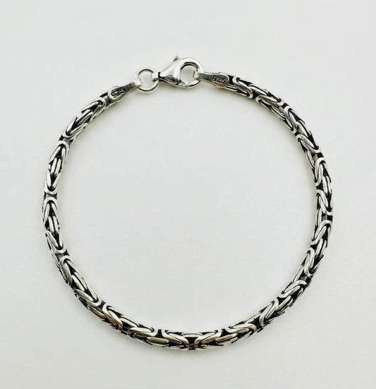 Men's Black Silver 3mm Byzantine King Round Link Chain Bracelet - Holiday Design