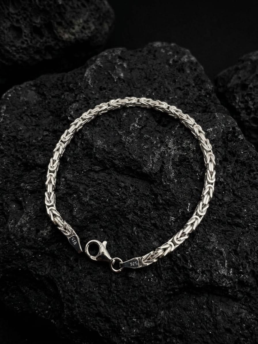 925 Sterling Silver Kings Byzantine Bracelet 3mm Width - 8.5 inch