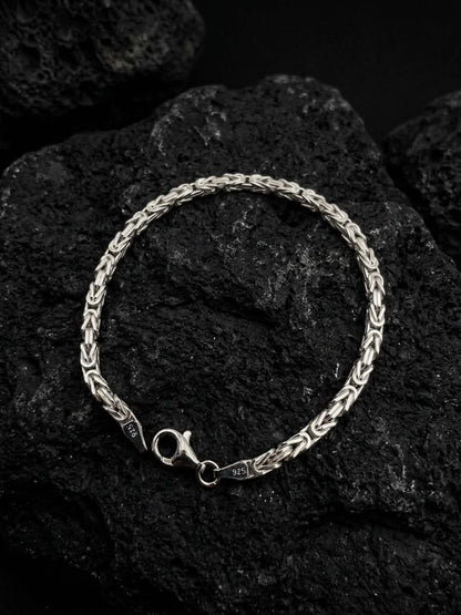 925 Sterling Silver Kings Byzantine Bracelet 3mm Width - 8.5 inch