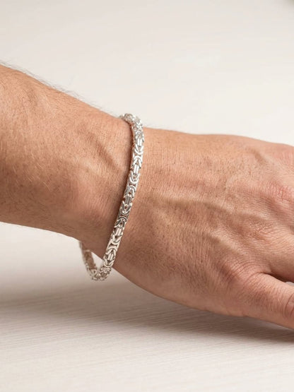 925 Sterling Silver Kings Byzantine Bracelet 4mm width - 8 inch
