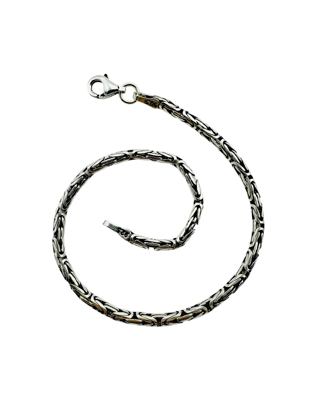 Chain the Men Black Silver Mens 3mm Byzantine King Round Link Bracelet - Holiday Design