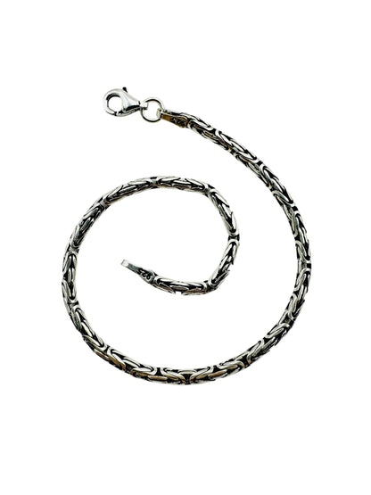 Chain the Men Black Silver Mens 3mm Byzantine King Round Link Bracelet - Holiday Design
