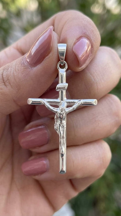 925 Sterling Silver Large Crucifix Cross Pendant Gift - Handmade Solid