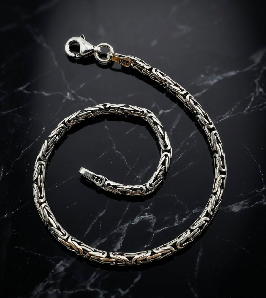 Chain the Men Black Silver Mens 3mm Byzantine King Round Link Bracelet - Holiday Design