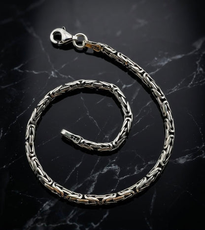 Chain the Men Black Silver Mens 3mm Byzantine King Round Link Bracelet - Holiday Design