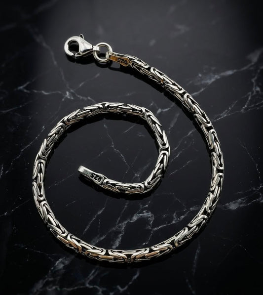 Men's Black Silver 3mm Byzantine King Round Link Chain Bracelet - Holiday Design